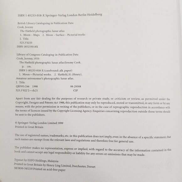 The Hatfield Photographic Lunar Atlas hardcover book 1999 Springer - Picture 5 of 9